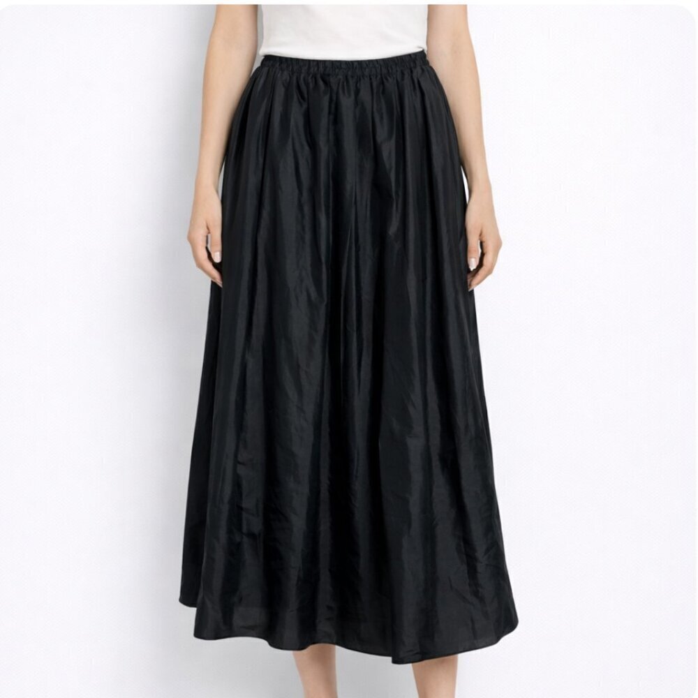 RODIER black full midi skirt elastic waist Vintage 70's size 40 Medium